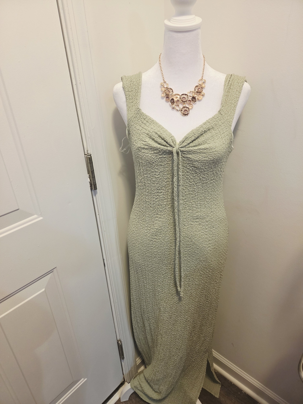 See You Monday Marilyn Style Body Conscious Sage Green Maxi Dress